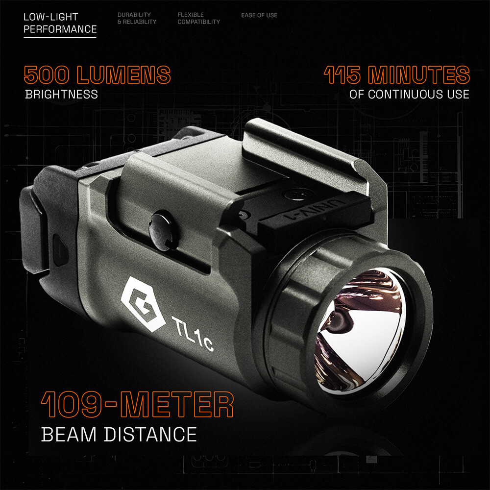 GRITR Compact Weapon Light w/ Tungsten Finish for Pistols & Rifles