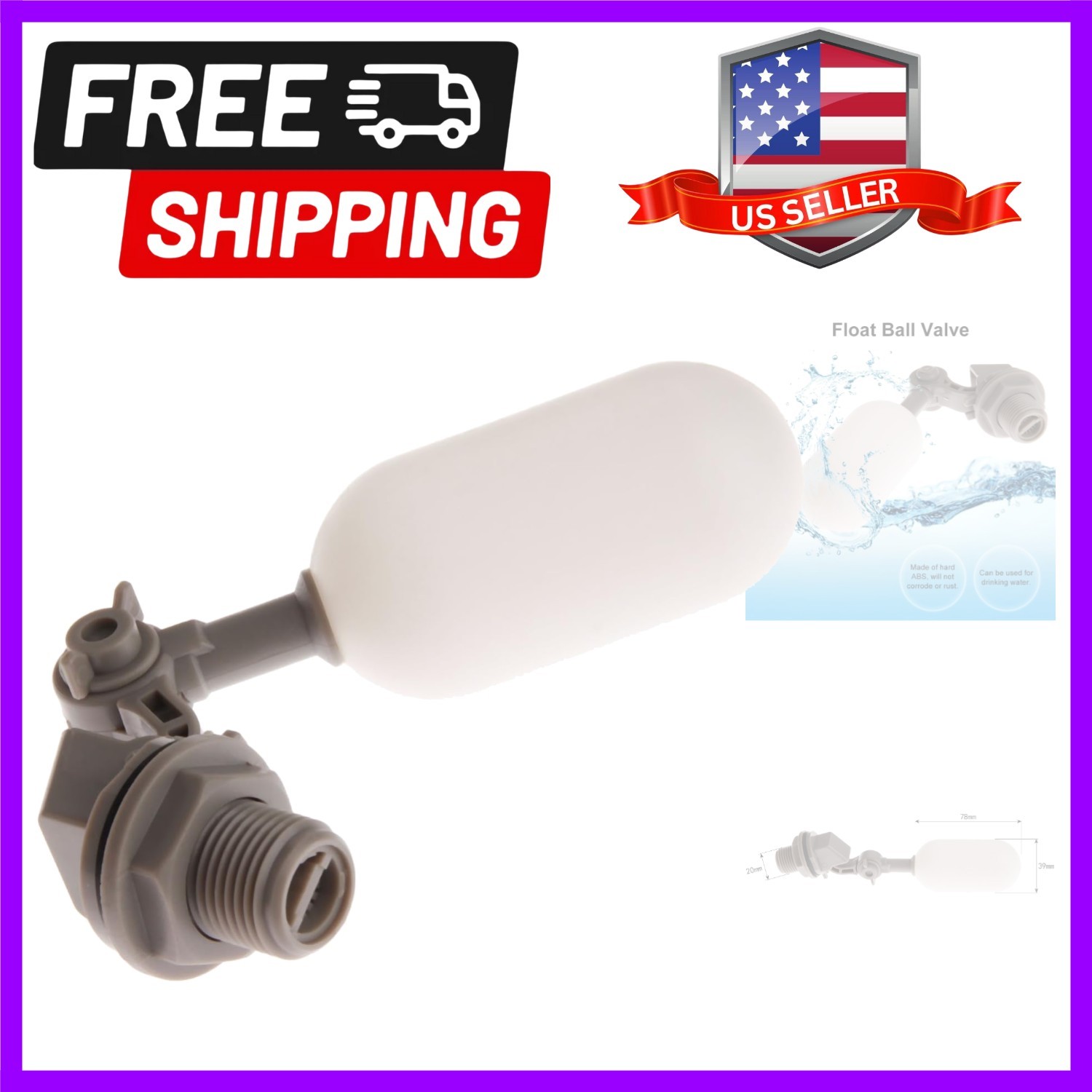 1/2" Float Ball Valve Automatic Fill Feed Humidifier Tank Pond Shut Off with ...