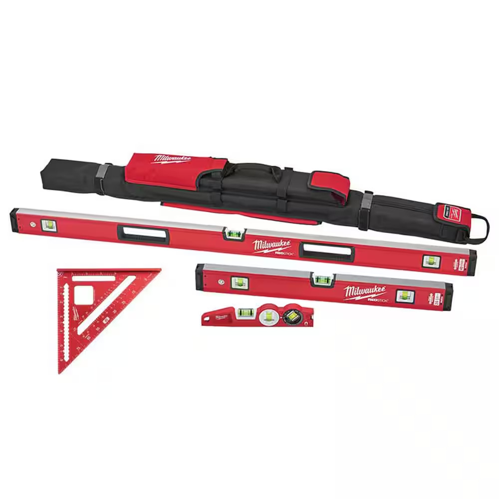 10 In./24 In./48 In. REDSTICK Box Beam and Torpedo Level Set with 7 In. Rafter S
