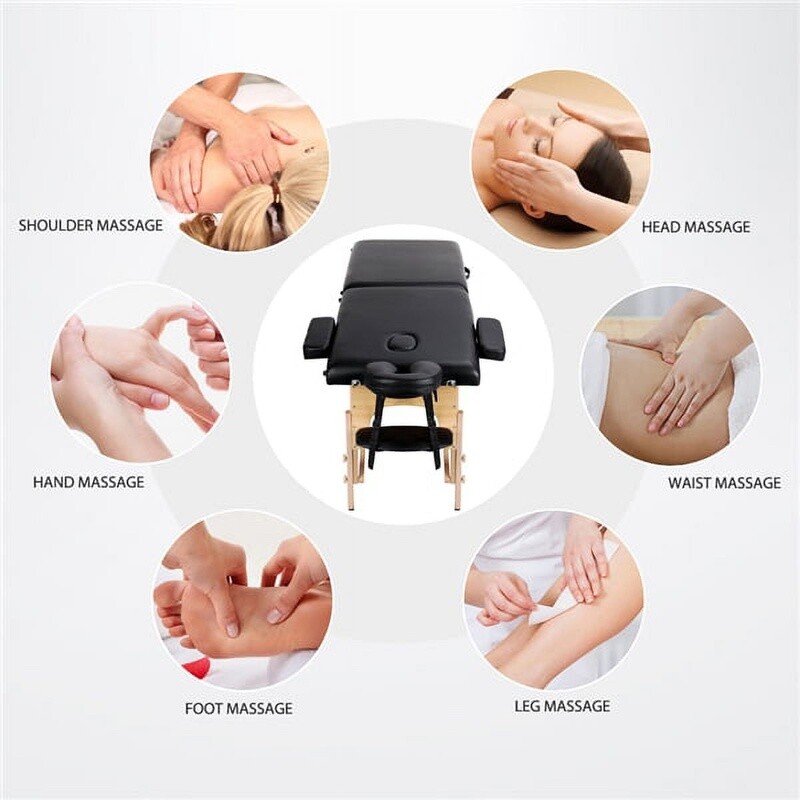 Portable Adjustable Wooden Massage Table Foldable Spa Bed Therapy Couch Black