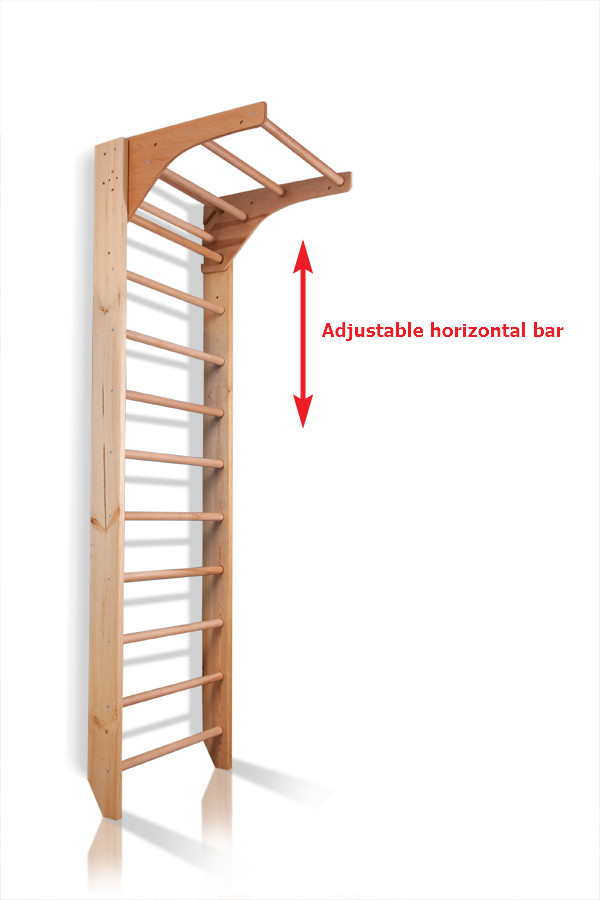 Wooden Wall Bars with adjustable Pull Up bar and Dip Bar