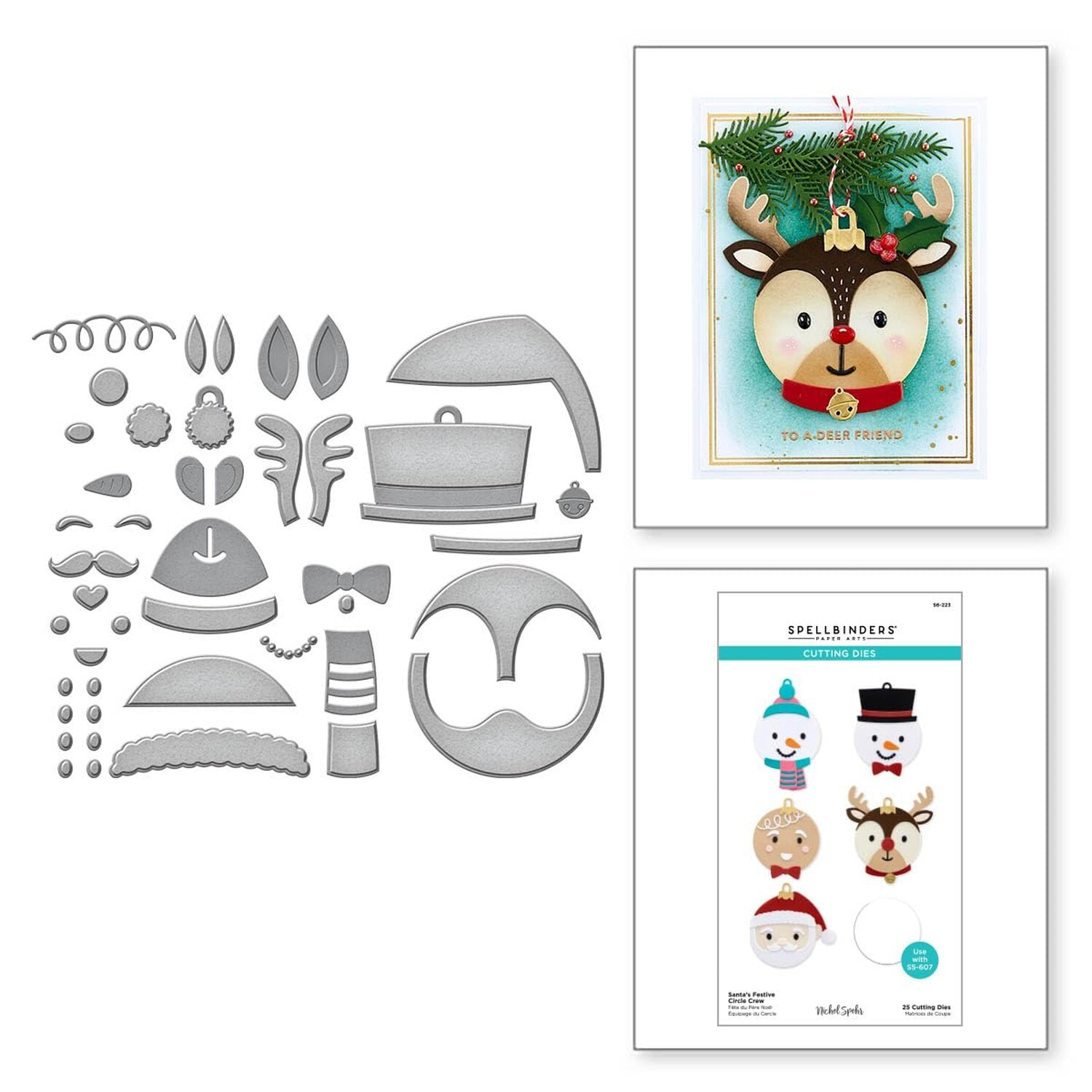 Spellbinders Santa's Festive Circle Crew Etched Dies, Metal