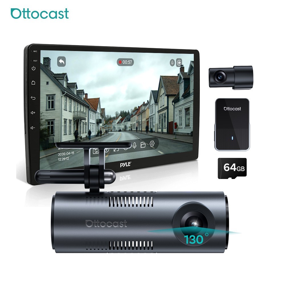 Ottocast Carplay Cam | Records 1080P HD Video 2K Front and 1080P Rear Dash Cam