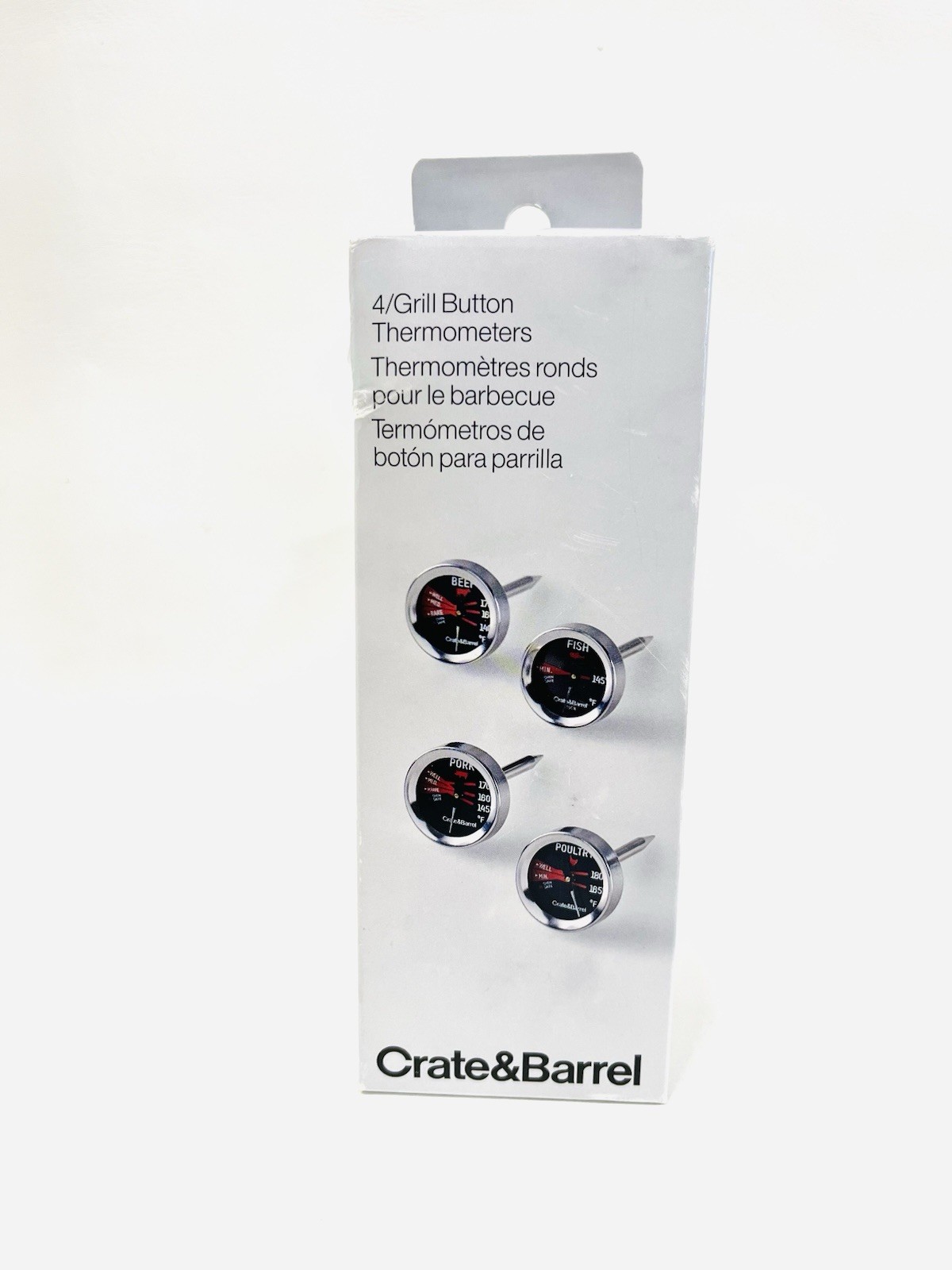 Crate & Barrel 4-Piece Mini Grilling Thermometers – Steak & Chicken BBQ Set