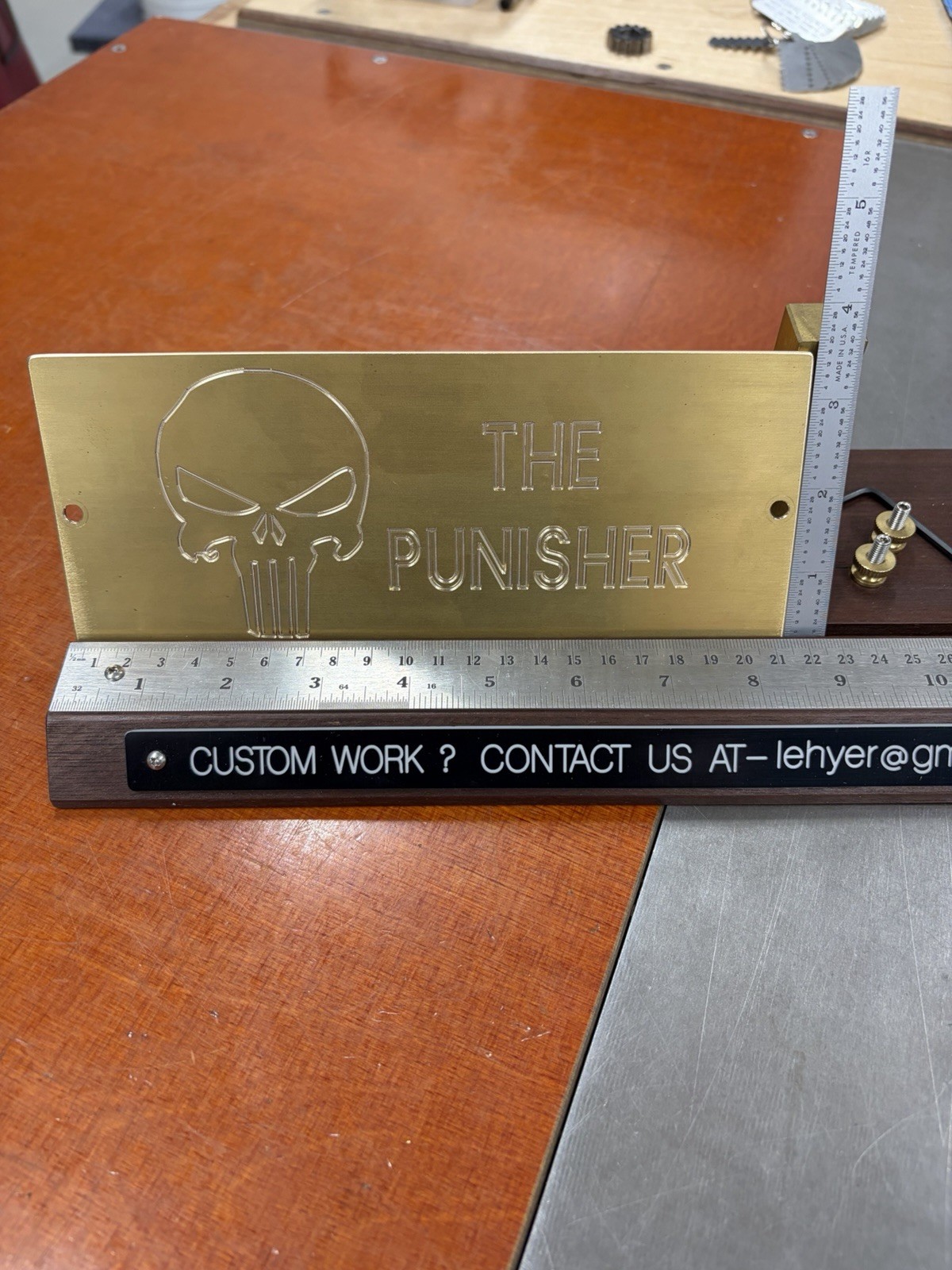 DECORATIVE PUNISHER SKULL BRASS MASTER PLATE FOR NEW HERMES ENGRAVER FONT TRAY