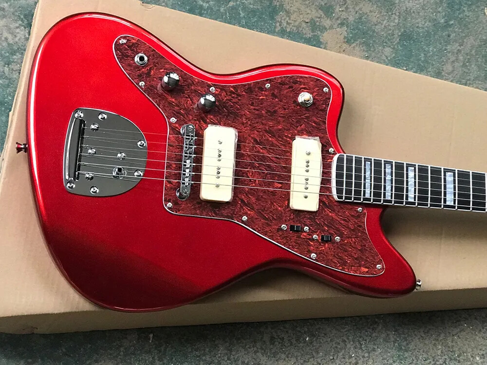 Metallic Red Left Handed Electric Guitar with P 90 Pickups,Rosewood Fretboard