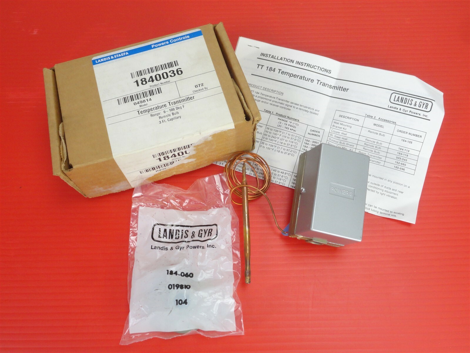 LANDIS & STAEFA - Seimens Temperature Transmitter 184-0036, Range 0-100° F (NEW)