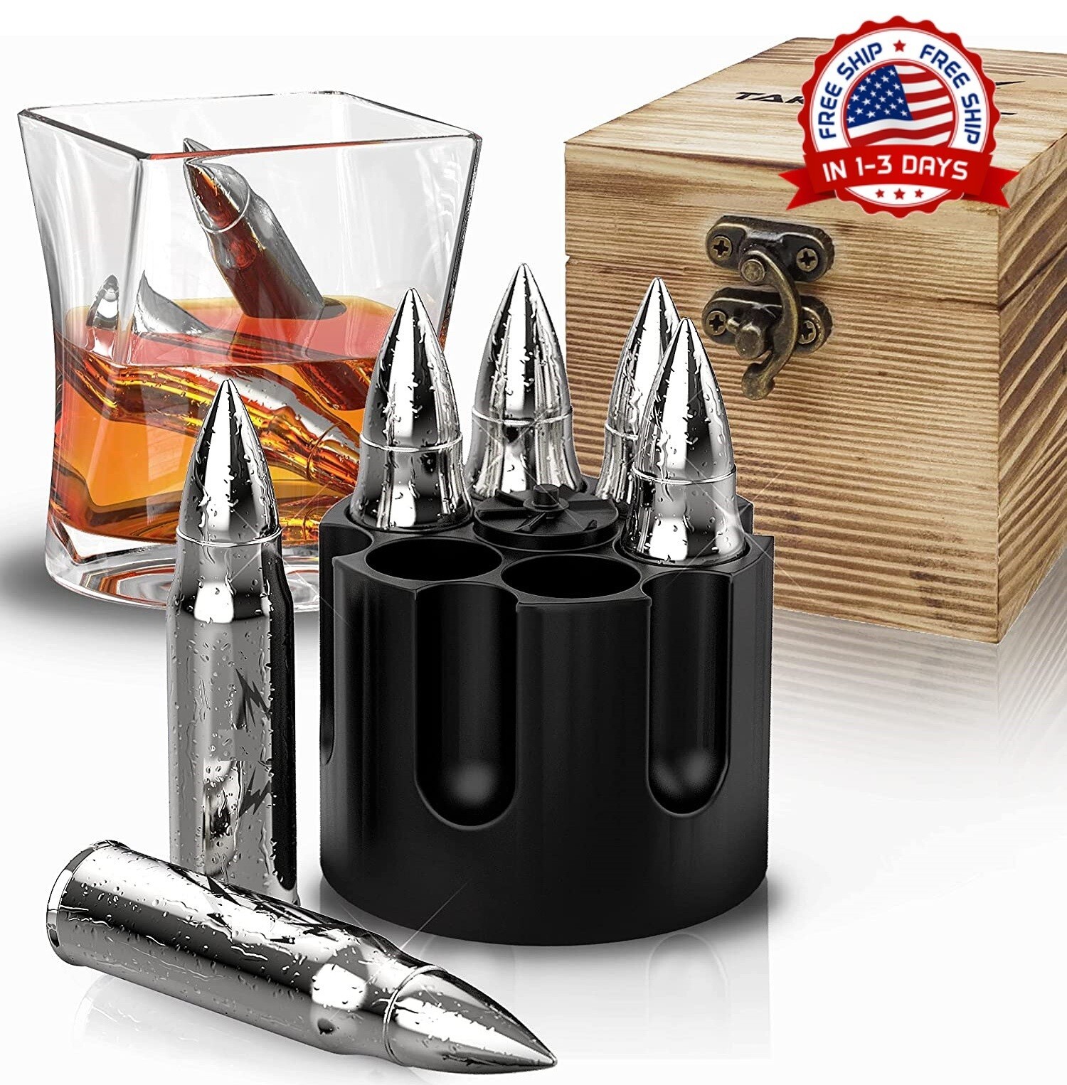 EXCLUSIVA Cubos De Hielo Juego De Bala De Whisky Regalo Hombre Whiskey Ice Cubes