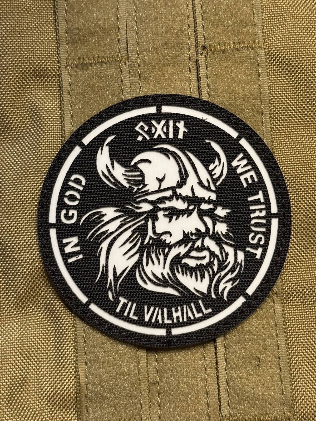 Viking In God We Trust Odin Til Valhall IR InfraredTactical Hook Loop Patch Glow