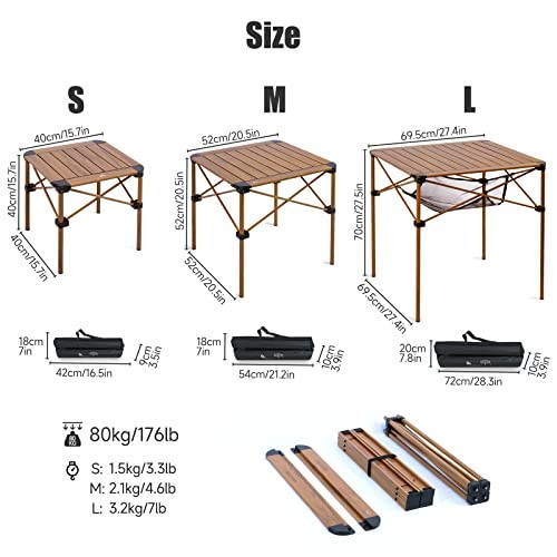 Lightweight Stable Alu. Folding Square Table Roll Up Top with Medium Nature