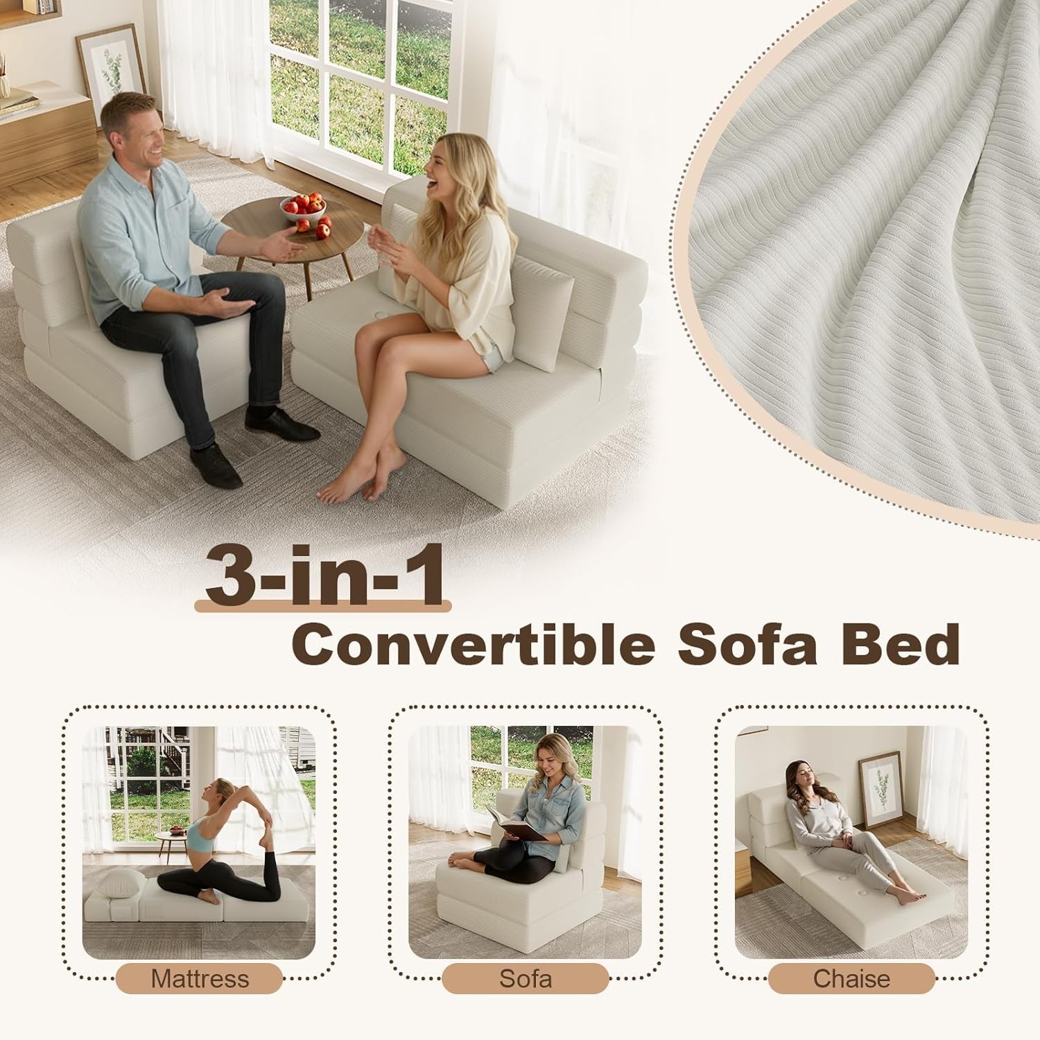 Folding Sofa Bed Convertible Sleeper Chair & Couch Bed W/ Pillow One-Piece