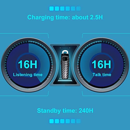 Bluetooth Headset, CVC8.0 Handsfree Bluetooth Earpiece, 16 Hrs Talk Time Black