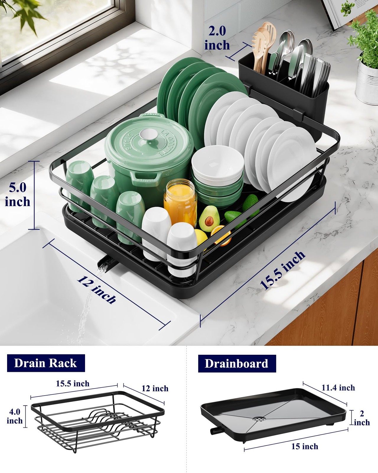 Dish Drying Rack for Kitchen Counter, Stainless Steel Sink Organization and S...
