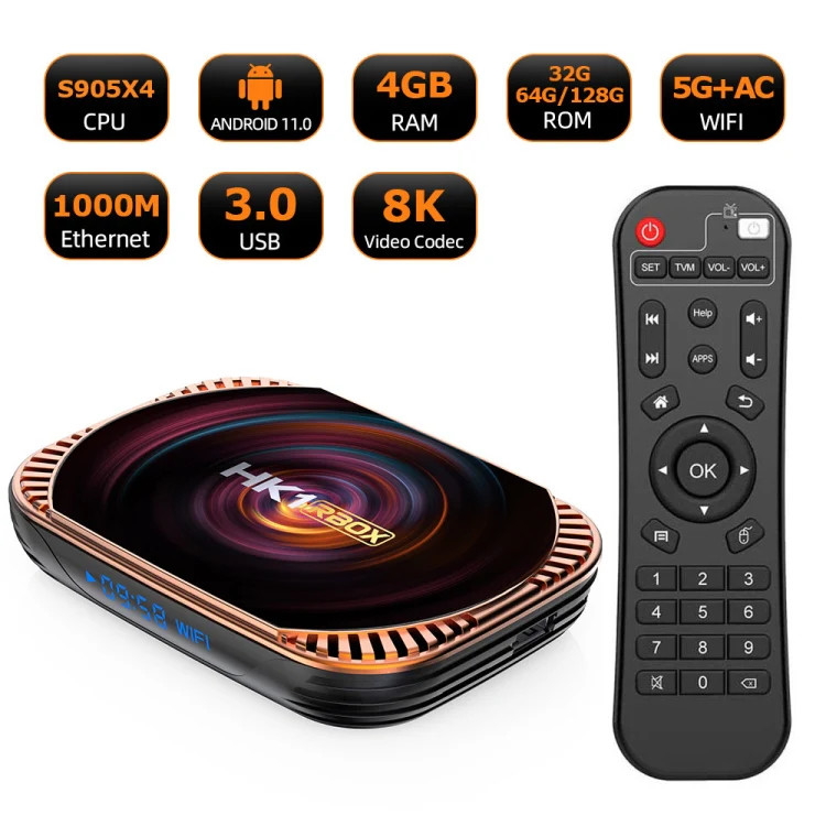 MECOOL HK1RBOX X4 4K TV Box, Android 11 Amlogic S905X4 CPU with RC, 4GB+32GB, 4