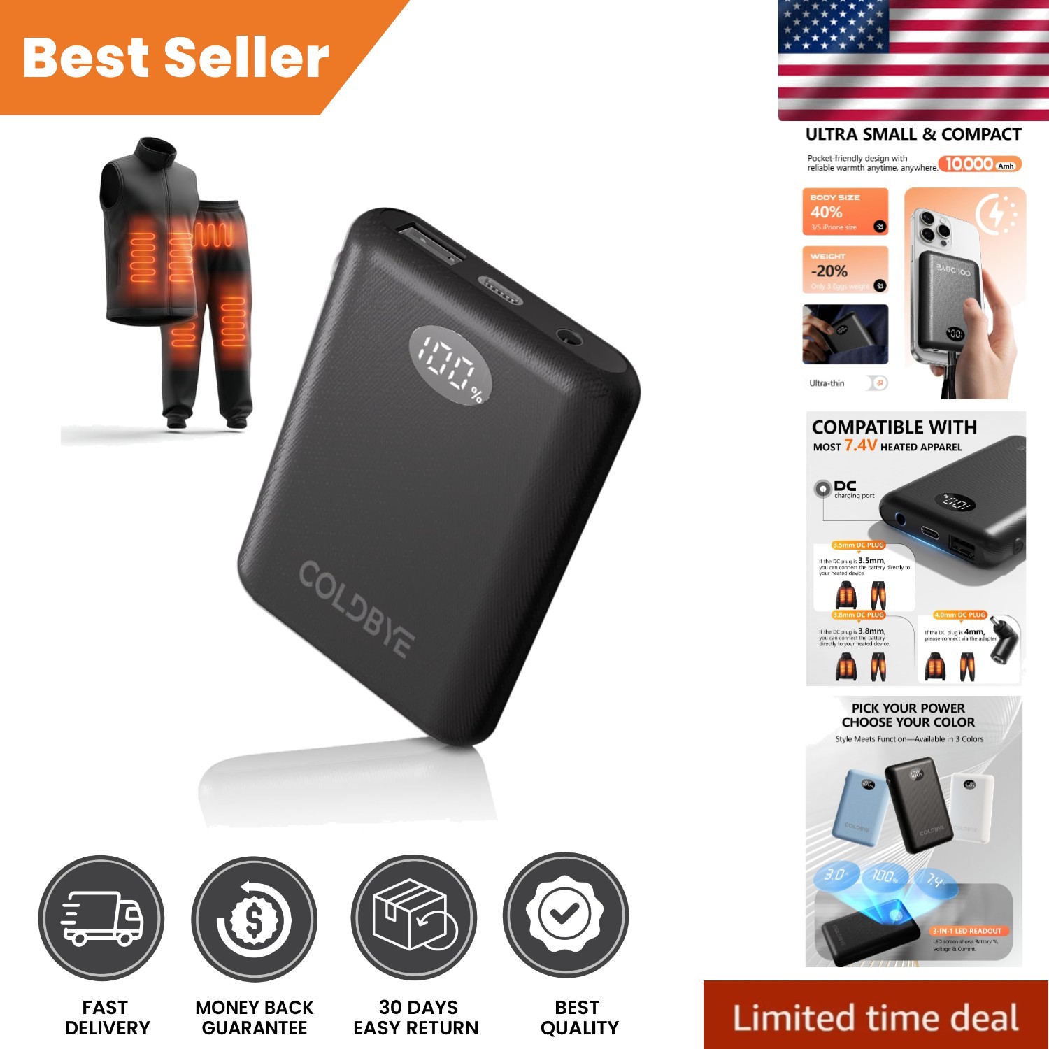 Pocket-Sized 10000mAh Battery Pack for Heated Clothing & Devices - Fast Charge