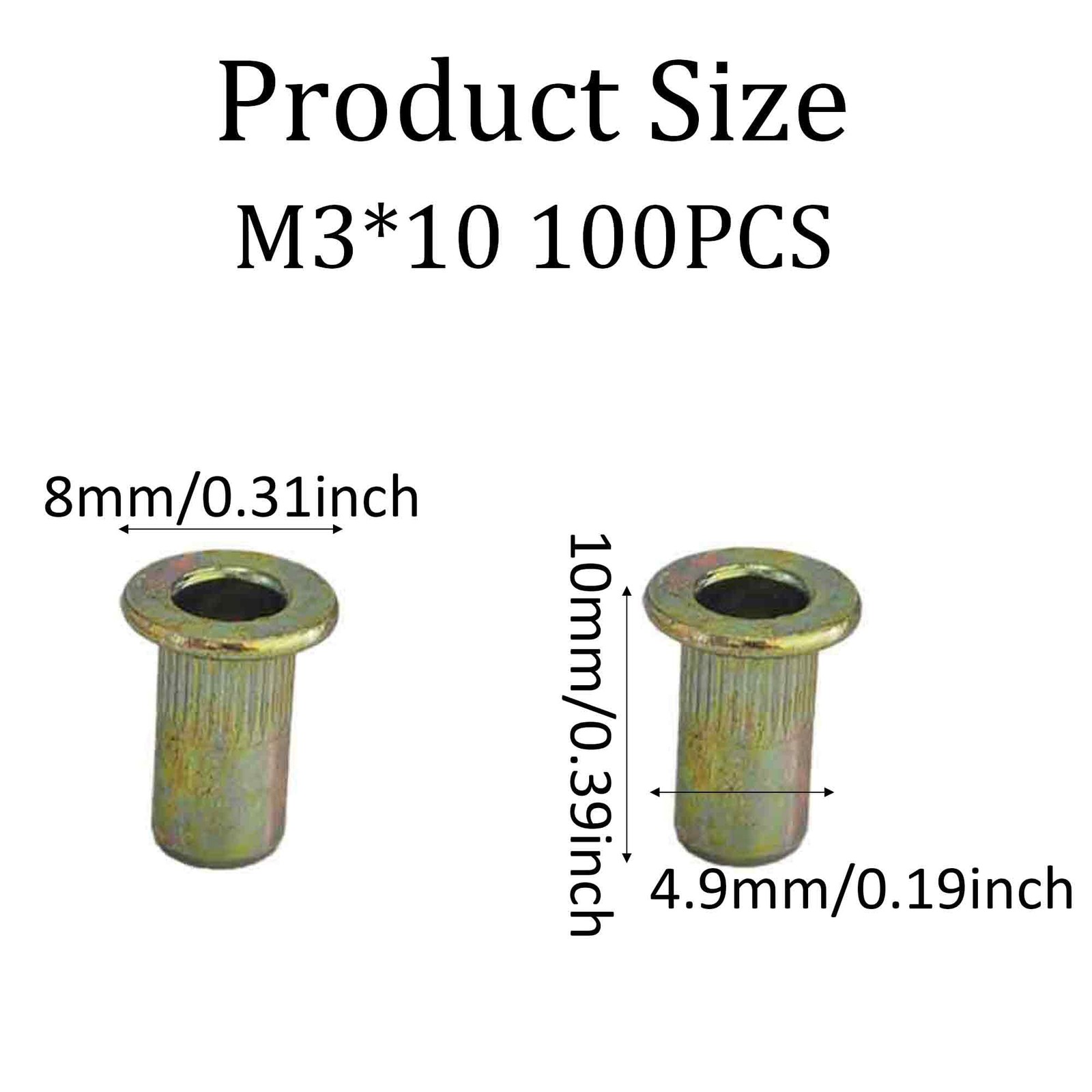 100 PCS M3 Rivet Nuts Zinc Plated Carbon Steel Threaded Insert Flat Head Kit
