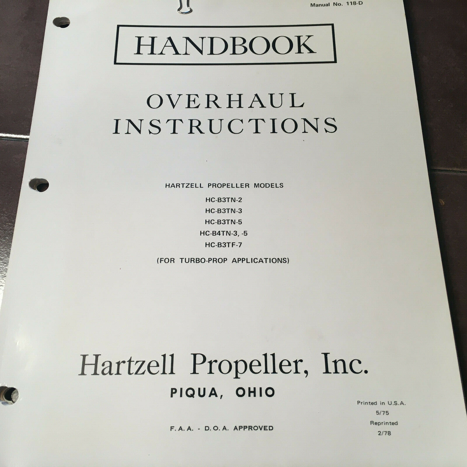 Hartzell Turbo-Prop Propeller Overhaul Manual
