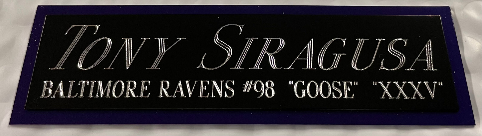 TONY SIRAGUSA RAVENS NAMEPLATE AUTOGRAPHED SIGNED FOOTBALL-HELMET-JERSEY-PHOTO