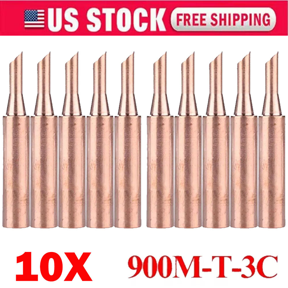 10x 900M-T-3C Pure Copper Soldering Iron Tips Set Lead-Welding Solder Tip Tools
