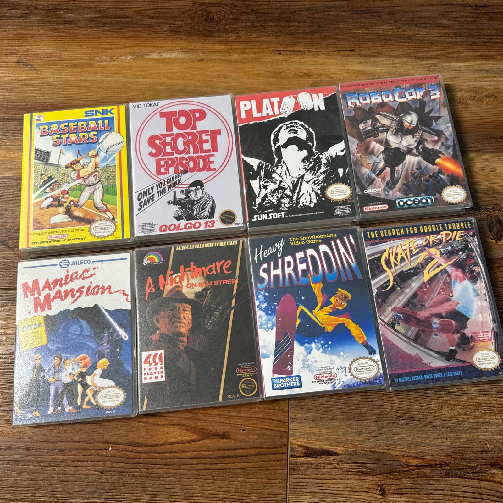 8 Lot NES Custom Game Case Robo Cop Baseball Elm Street Skate Platoon + More