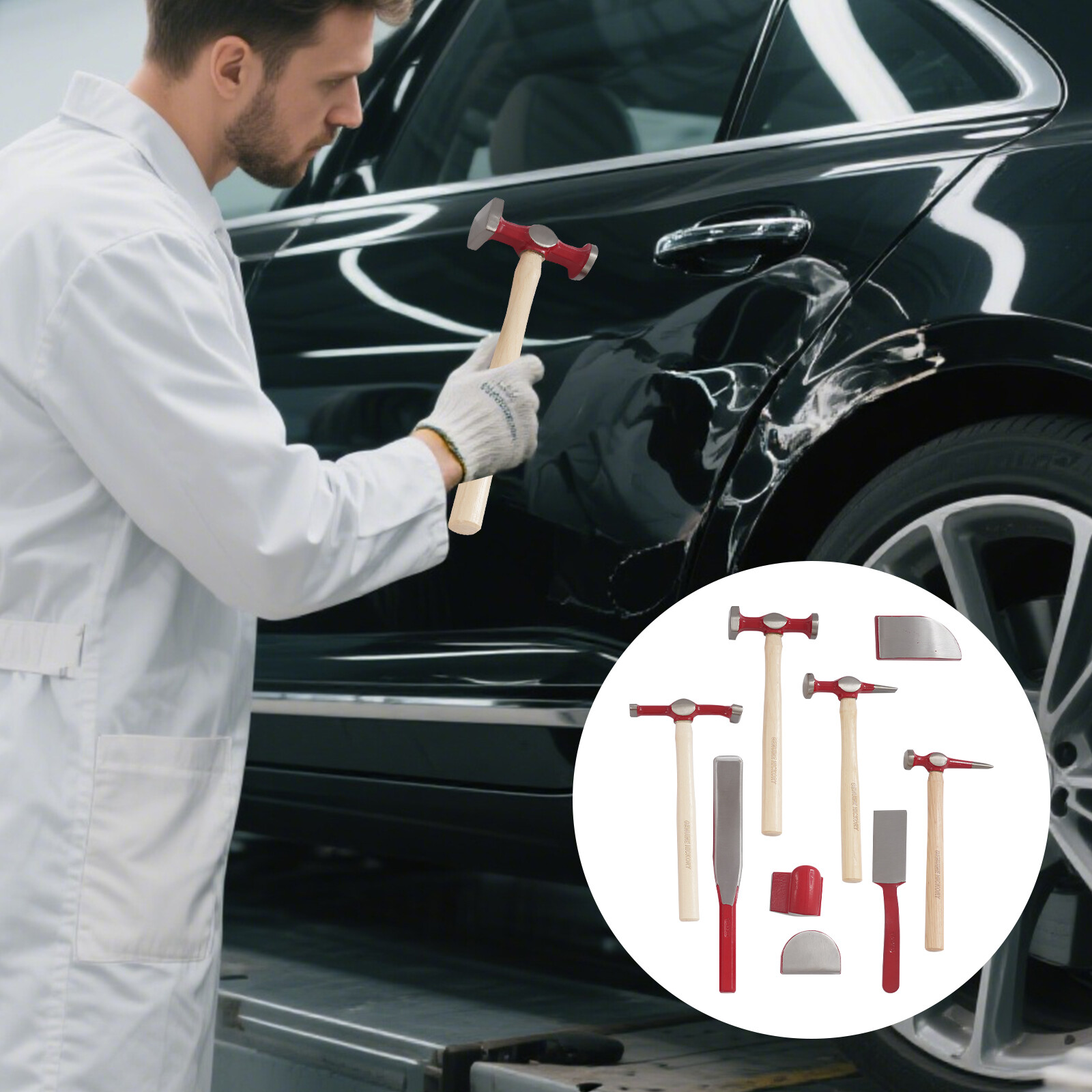 9 PCS Car Dent Removal Tool Kit, Auto Body Repair Hammer Dolly Set with Case