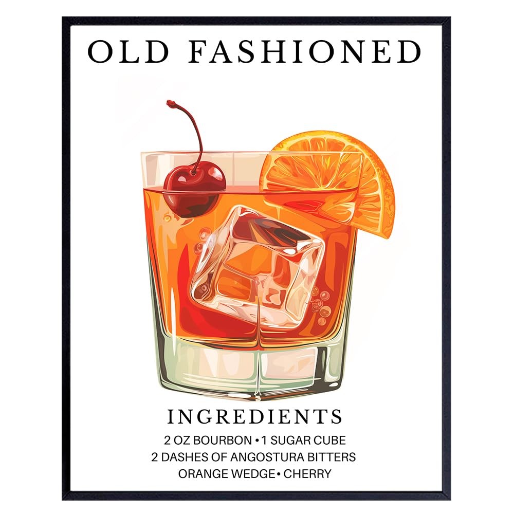 Old Fashioned Cocktail Bar Decor - Kitchen Wall 8"L x 10"W, Multicolor