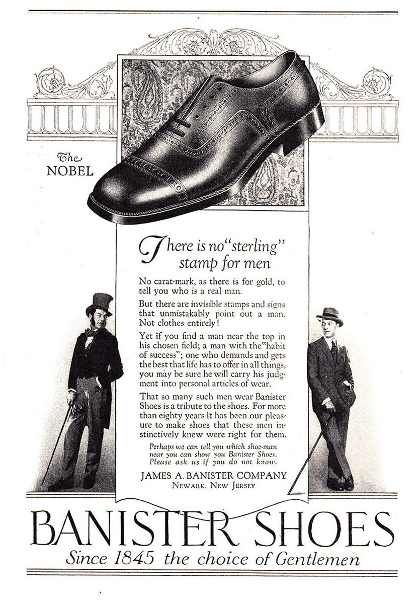 1925 Banister Shoes: There is No Sterling Stamp for Men Vintage Print Ad