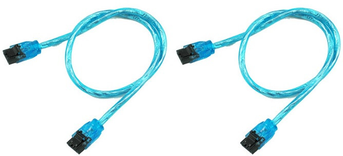 24" Inch UV Blue SATA 3 III Round SSD/HDD Data Cable Straight to Straight 2-Pack