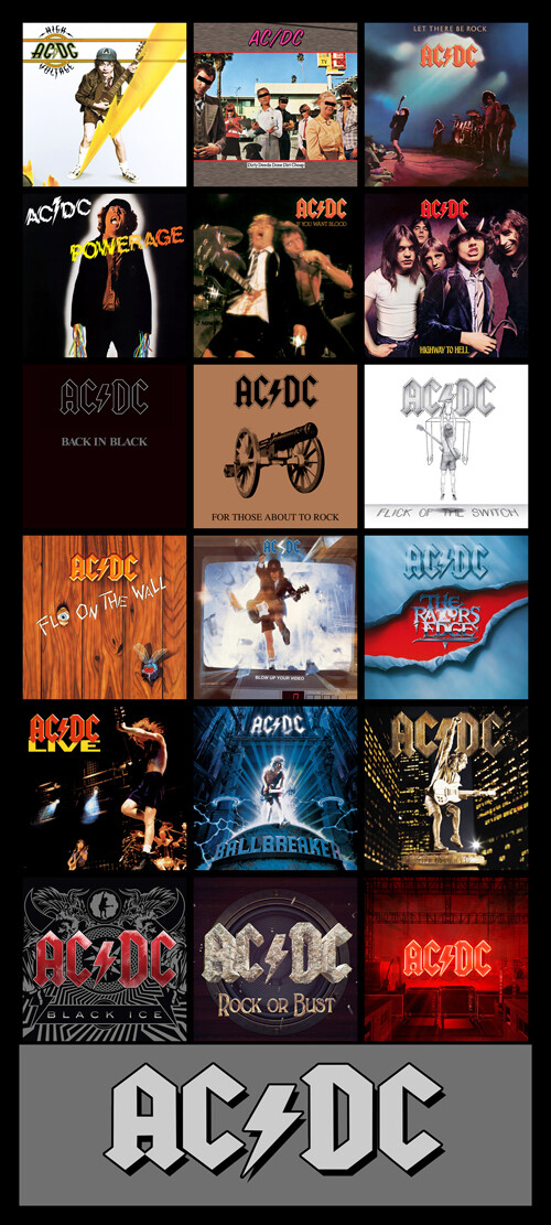 AC/DC album cover discography magnet (4.5" X 2.5") back black power up highway