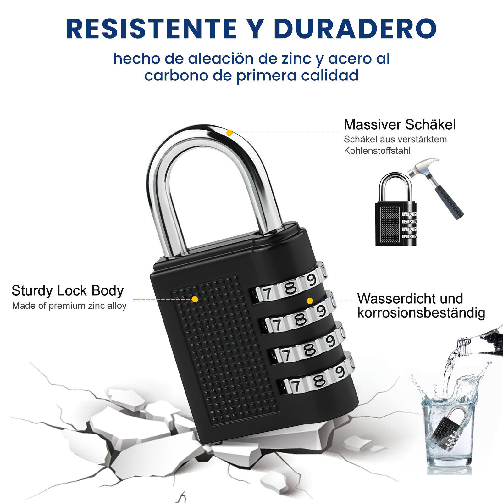 2x combination lock 4 digit padlock weatherproof lock number code
