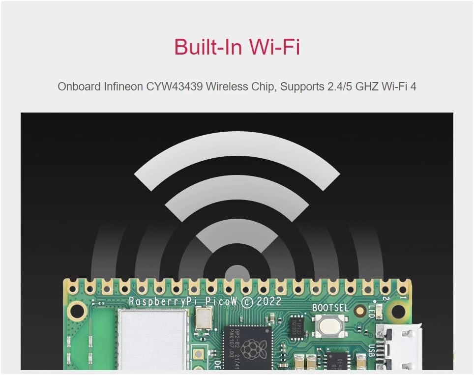 Raspberry Pi Pico W Microcontroller Board Kit, WiFi 4 Dual Band 2.4 5 GHz