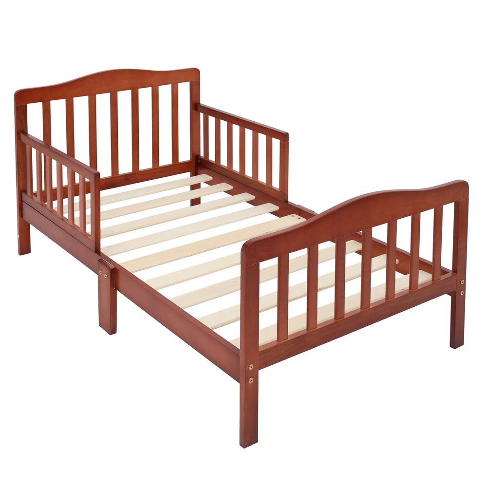 Kcelarec Wooden Bed,Kids Bedroom Furniture Bed with Safety Twin, Brown