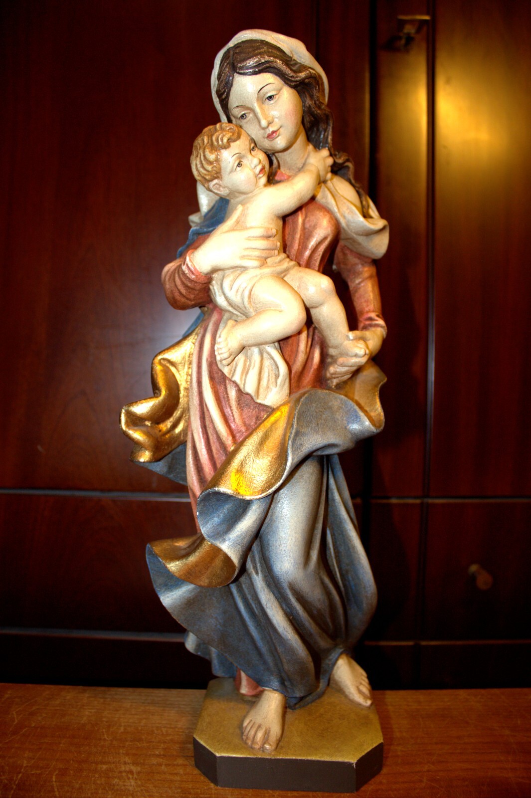 17" HAND CARVED WOOD CARVING VIRGIN MARY OUR LADY JESUS STATUE FIGURE SCULPTURE
