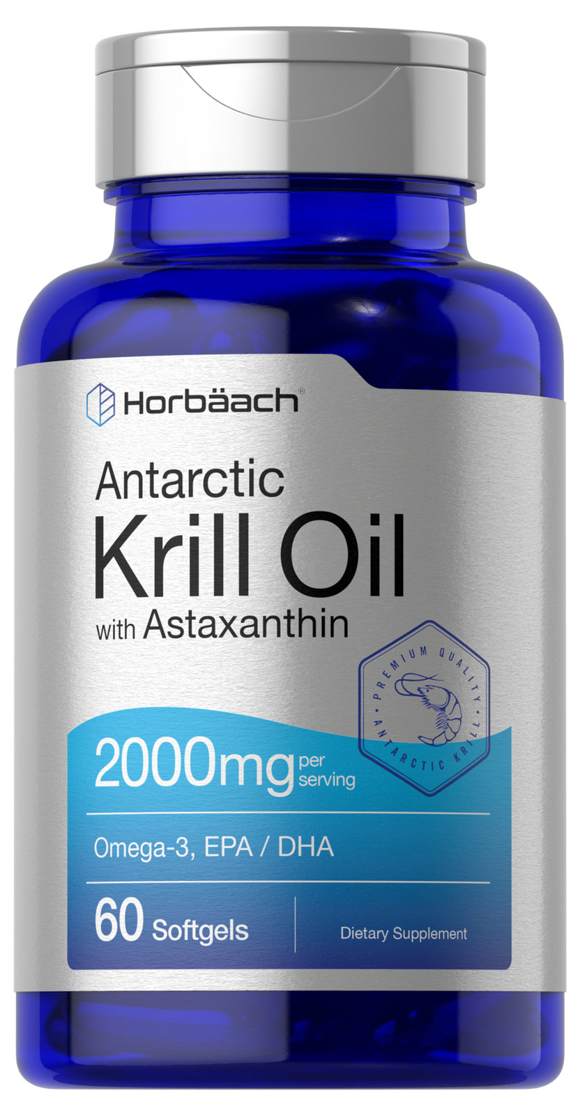 Horbaach Krill Oil 2000mg | 60 Softgel Capsules | Omega 3, EPA, DHA, Astaxanthin