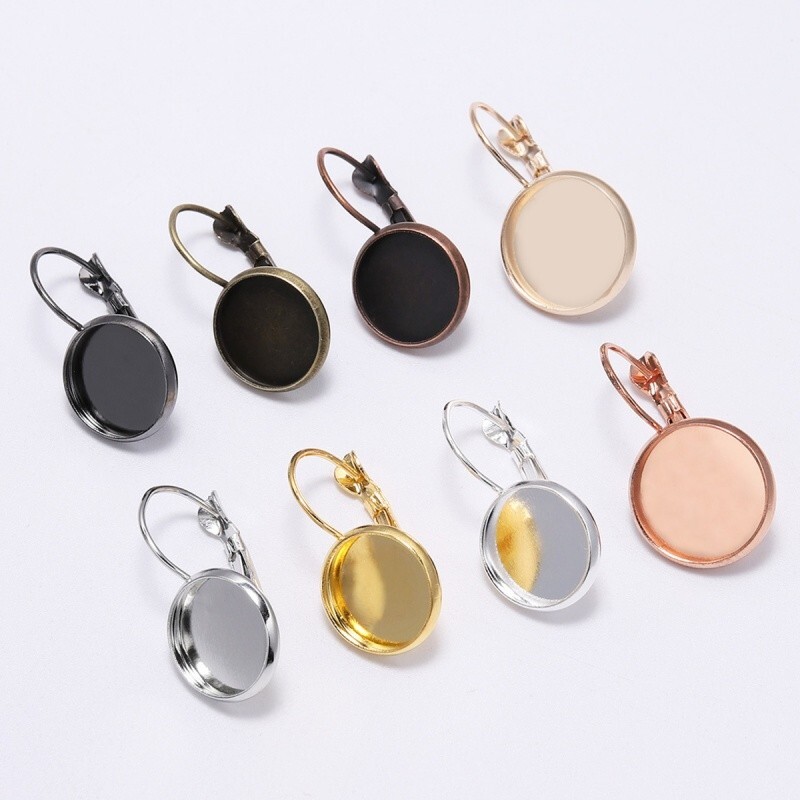100pcs Brass Leverback Earwire Hoop Earring DIY Setting Finding 8~25mm Tray