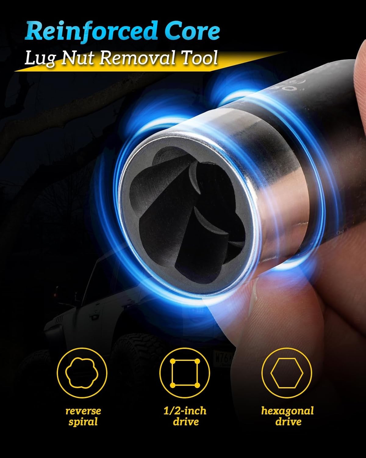 Locking Lug Nut Removal Tool-6 Pieces Deep Lug Nut Extractor Set,Stripped Lug...