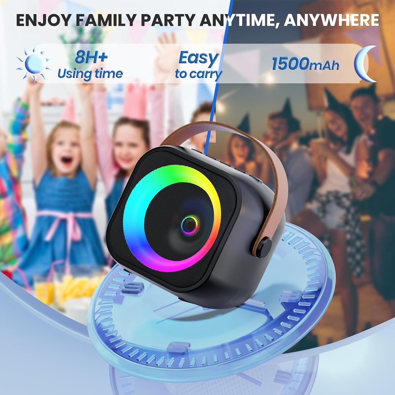 Mini Karaoke Machine, Portable Bluetooth Karaoke Speaker with 2 Wireless Micr...