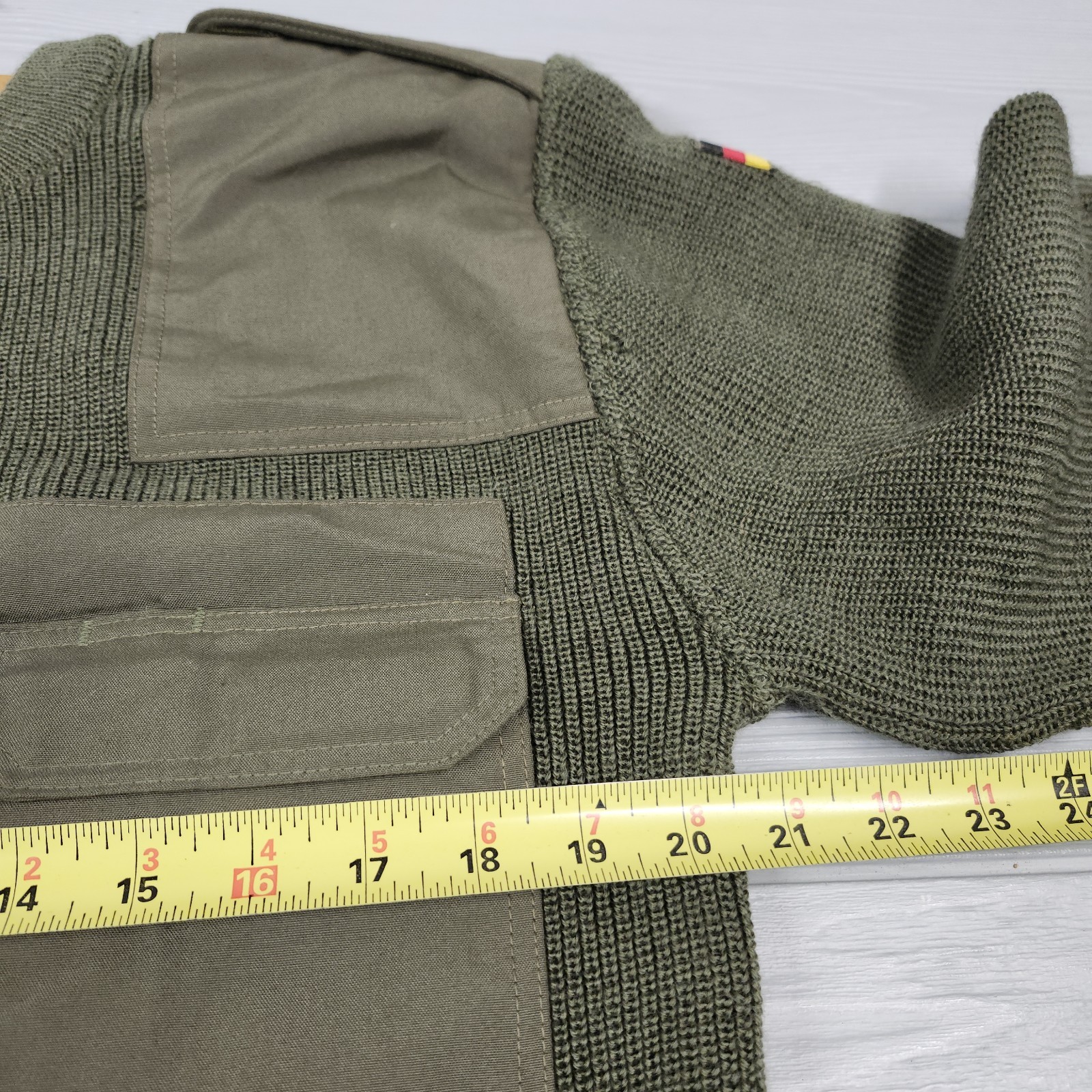 German Military Commando Sweater Pullover Flags Wool Blend H50 Size L Distressed