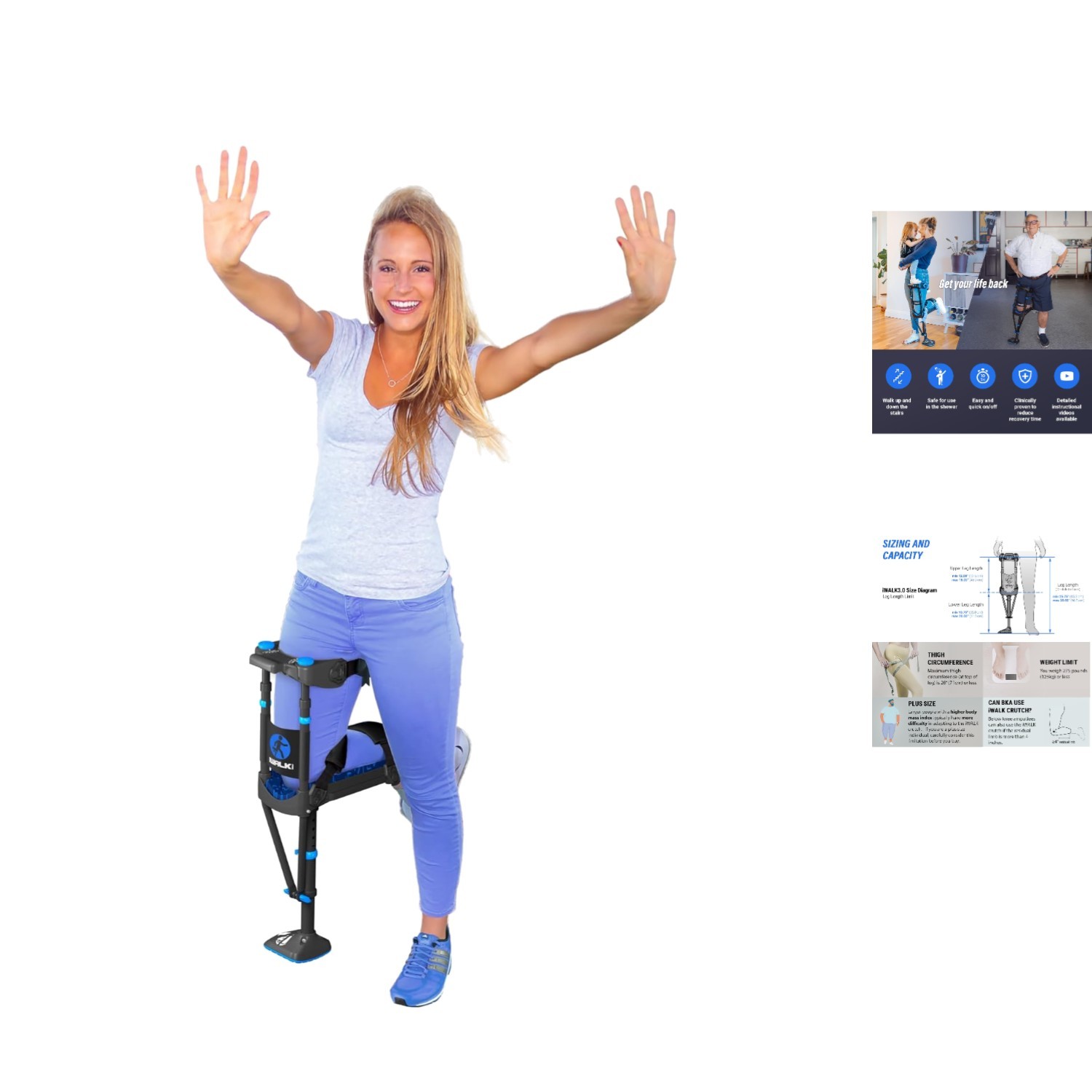Hands-Free iWALK3.0 Crutch - Ideal for Active Adults With Lower Leg Injuries