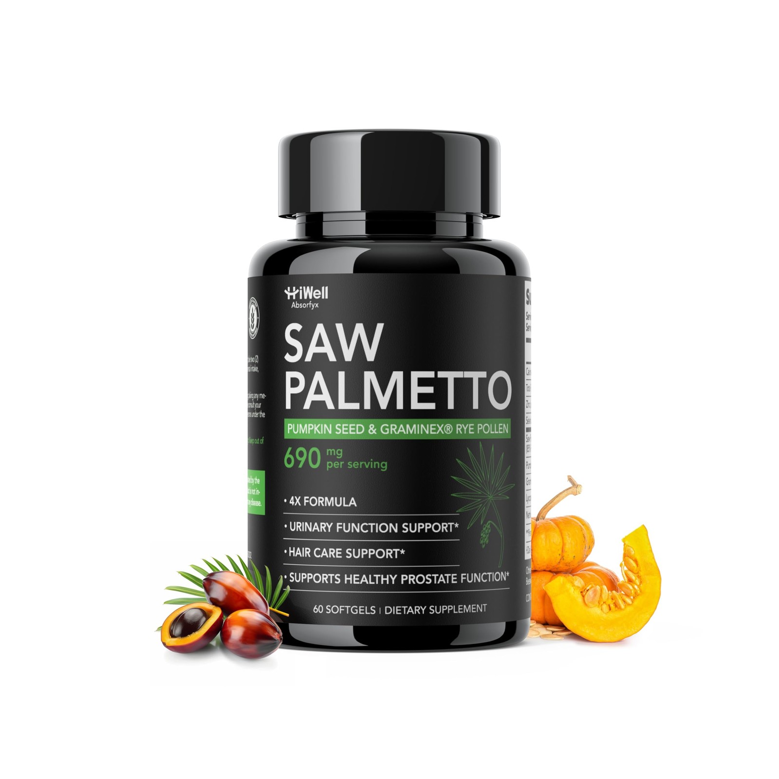 Saw Palmetto Prostate Health Supplement 60 Softgels DHT Blocker HiWell Absorfyx