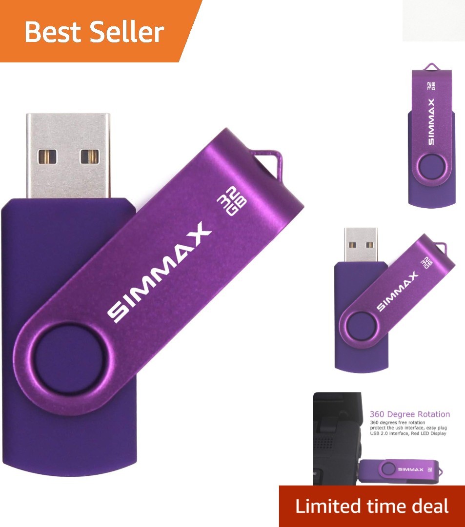 Compact 32GB Thumb Drive - Lightweight USB 2.0 Swivel Flash Storage in Purple