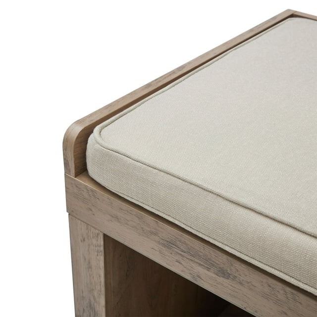3-Cube Entryway Wood Storage Bench with Upholstered Sitting Cushion, Rustic Gray