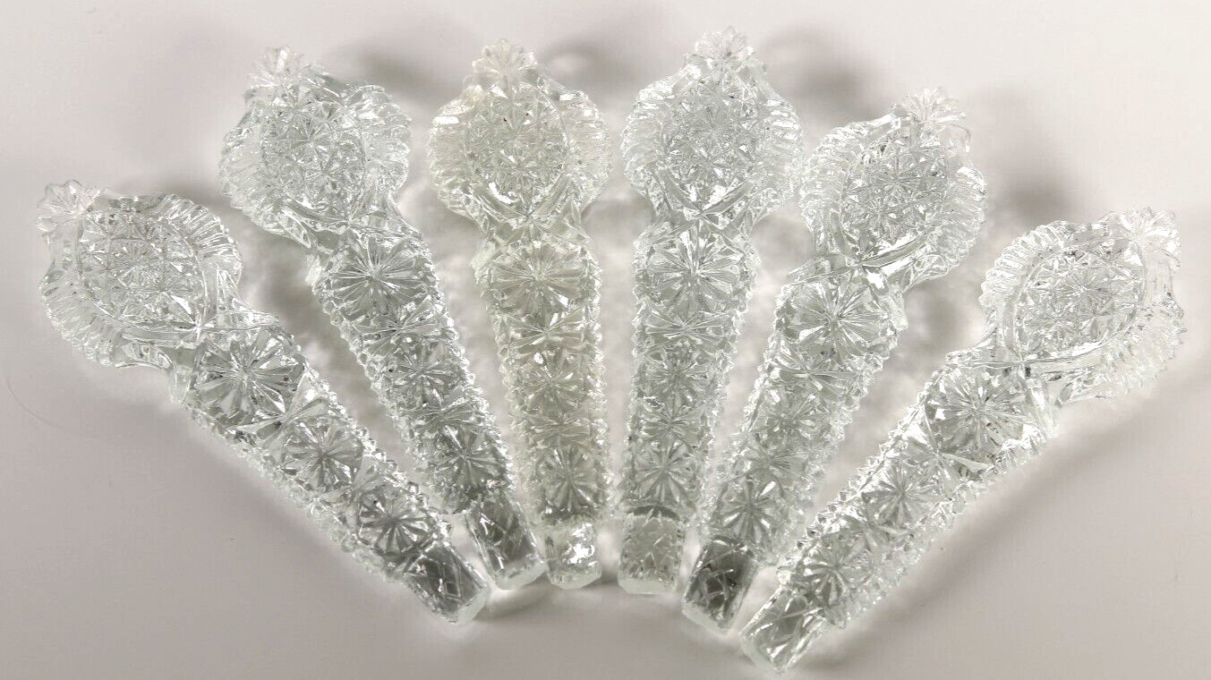 6 Vintage Crystal Pressed Glass Matched Utensil Handles