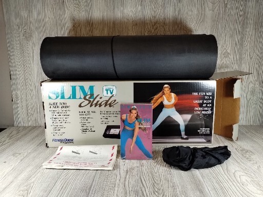 As Seen On TV Slim Slide Fitness Quest 1993 Mat VHS Tape Booties Vintage Retro