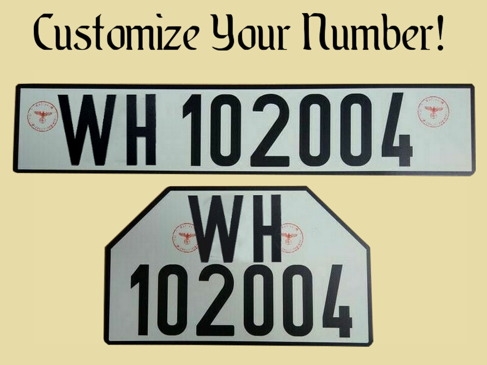WWII WW2 German Army Wehrmacht Metal License Plate Replica CUSTOM Car Truck set
