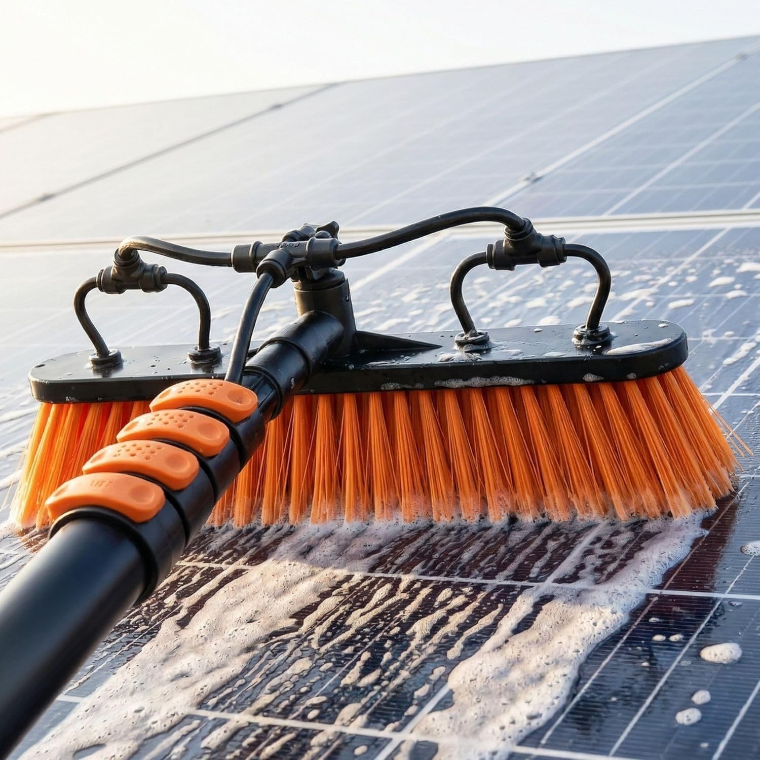 Solar Panel Cleaning Brush with 20 ft Extension Pole – Water Fed Pole Brush with