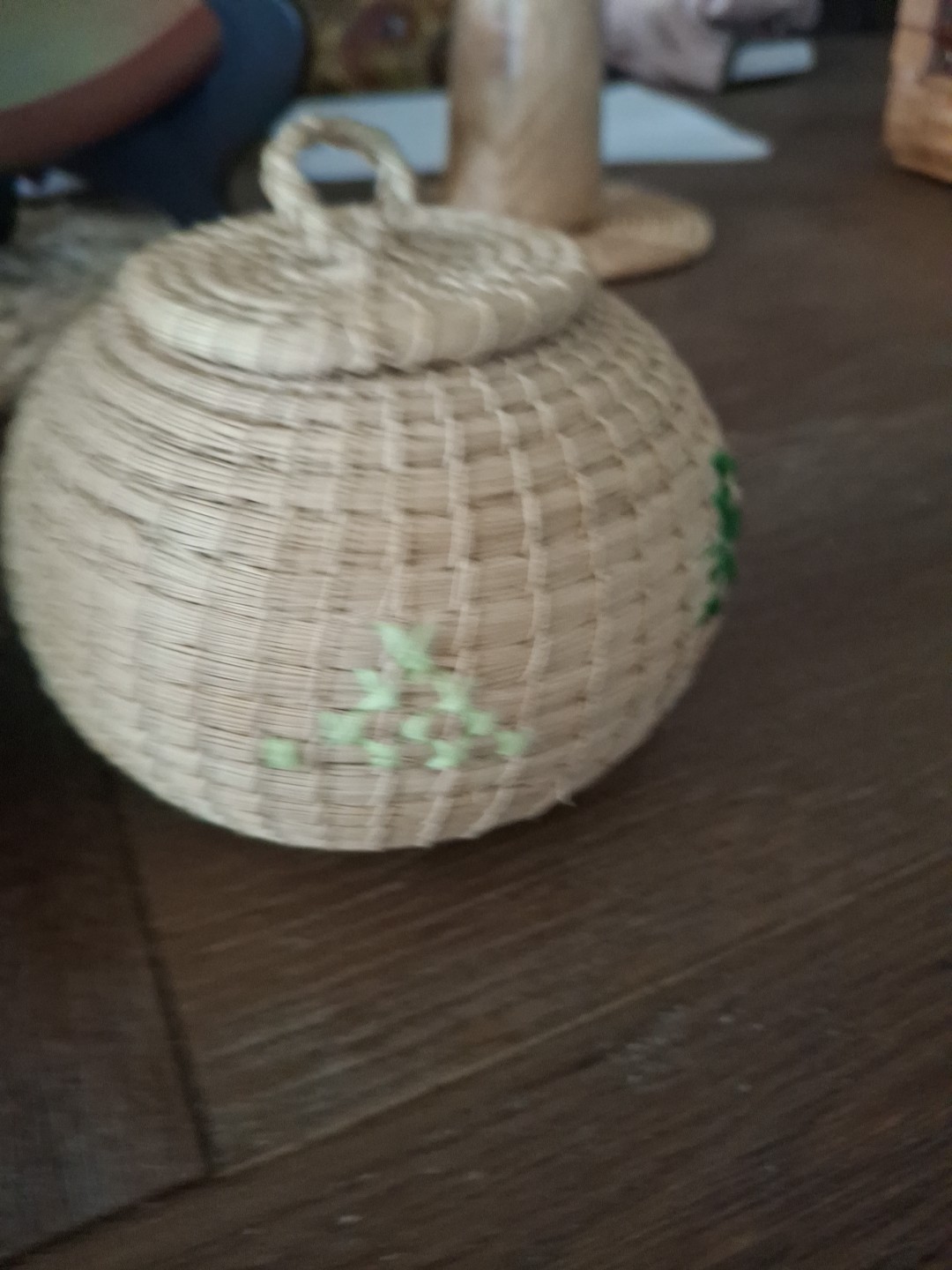 Small Hand Woven Lidded Baskets With Thread work