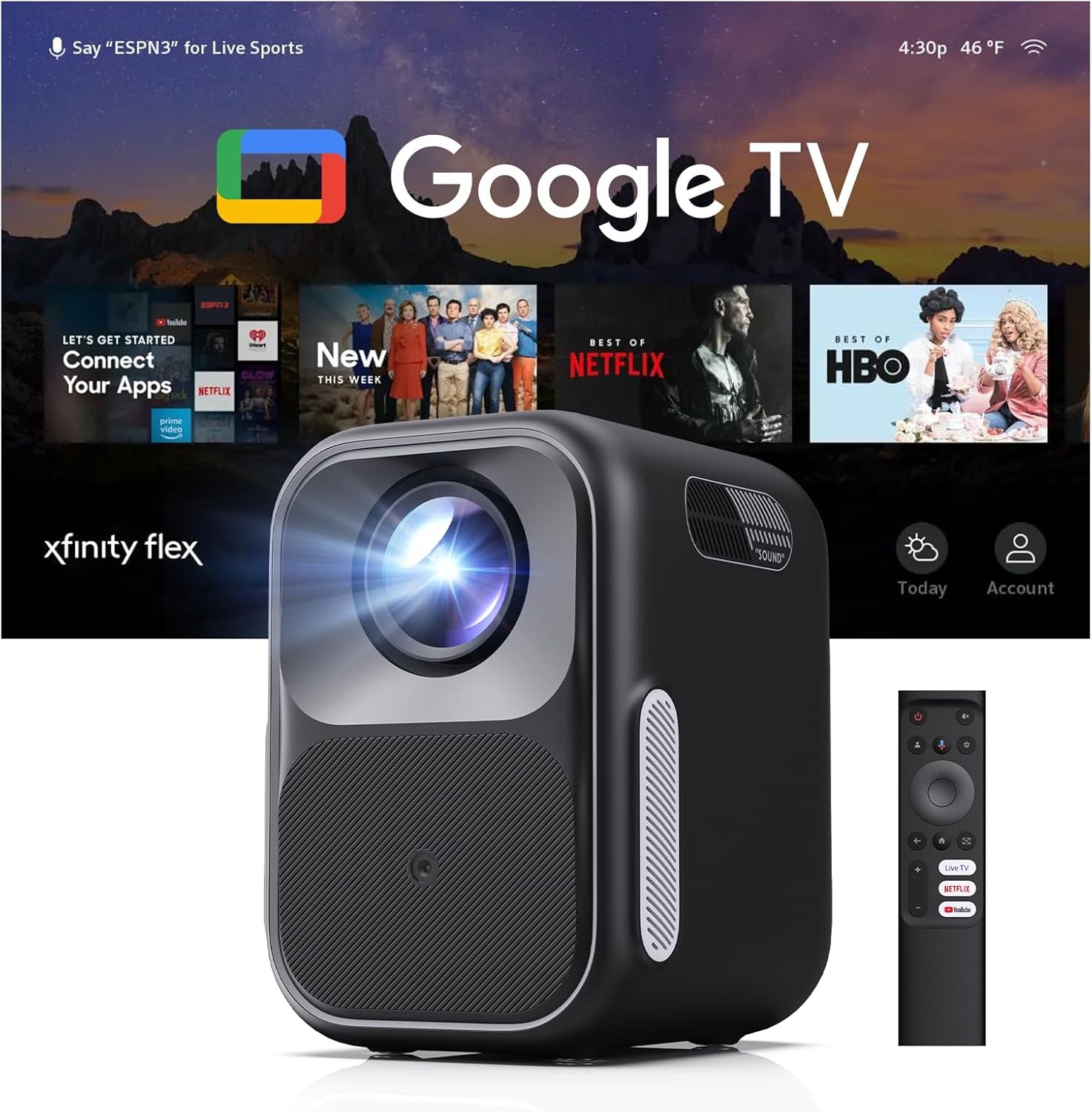 Google TV Projector, Netflix Officially Licensed 4K Support, Mini Projector with