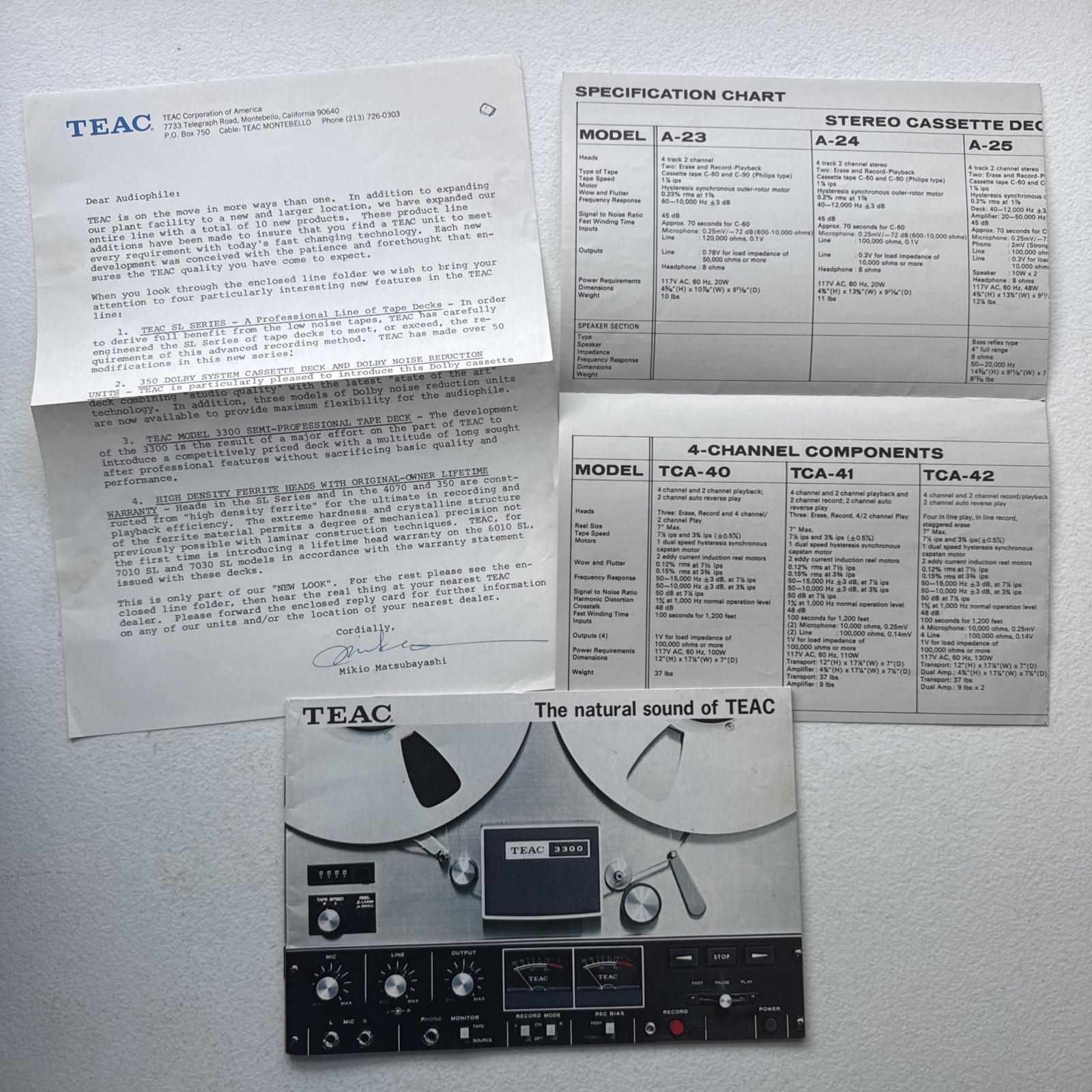 The Natural Sound Of TEAC Sales Booklet, Specification Sheet, Sales Letter