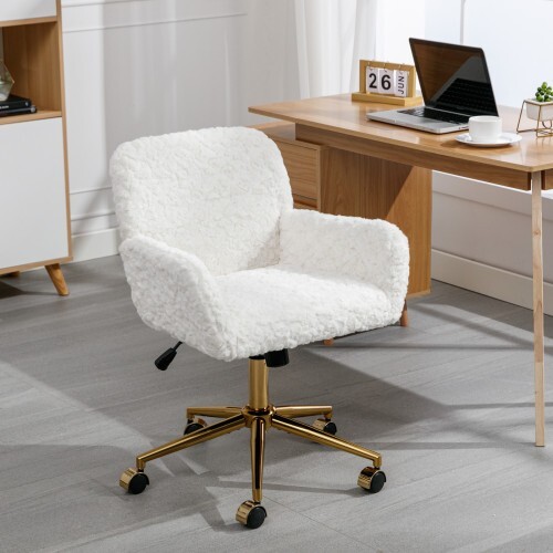 Office chair Artificial rabbit hair home office chair with gold metal base